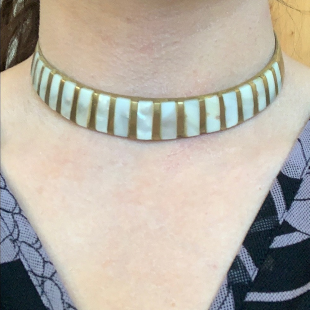 Mother Of Pearl Brass Necklace Choker